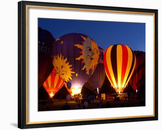 Flames Light up the Evening as Hot Air Balloonists Participate--Framed Photographic Print