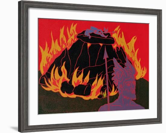 Flames Rise, Wotan Sadly Leaves His Beloved Daughter: Illustration for 'Die Walkure'-Phil Redford-Framed Giclee Print