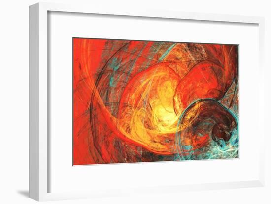 Flaming Sun. Abstract Painting Texture in Summer Color. Modern Futuristic Red Pattern. Bright Color-Excellent backgrounds-Framed Art Print