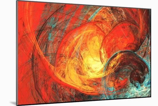 Flaming Sun. Abstract Painting Texture in Summer Color. Modern Futuristic Red Pattern. Bright Color-Excellent backgrounds-Mounted Art Print