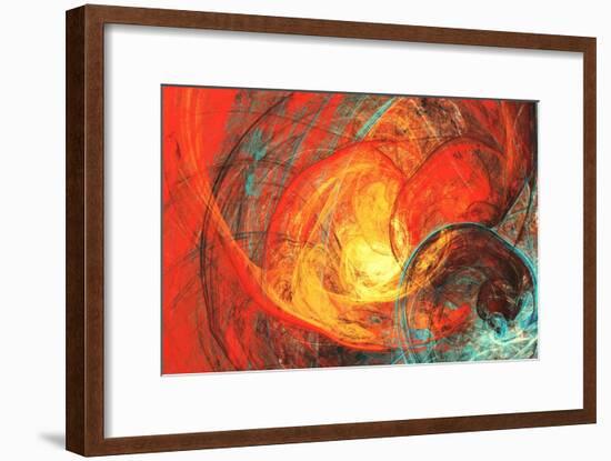 Flaming Sun. Abstract Painting Texture in Summer Color. Modern Futuristic Red Pattern. Bright Color-Excellent backgrounds-Framed Art Print
