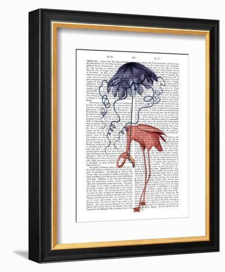 Flamingo and Parasol-Fab Funky-Framed Art Print