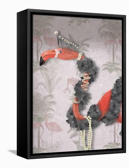 Flamingo and Pearls, Portrait-Fab Funky-Framed Stretched Canvas