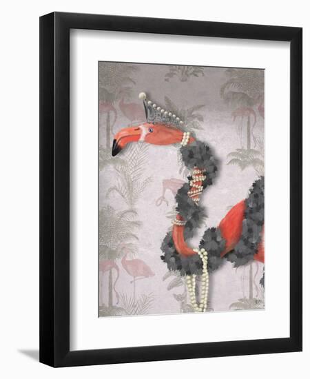 Flamingo and Pearls, Portrait-Fab Funky-Framed Art Print