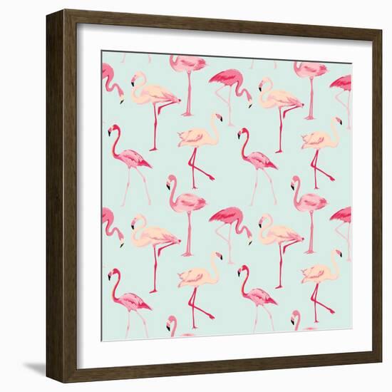 Flamingo Bird Background - Retro Seamless Pattern in Vector-woodhouse-Framed Art Print