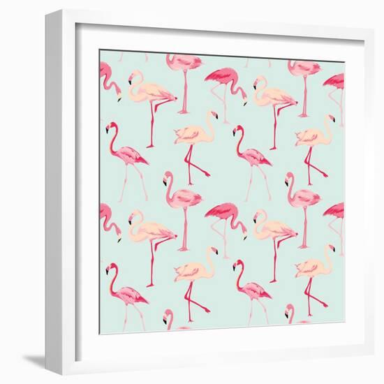 Flamingo Bird Background - Retro Seamless Pattern in Vector-woodhouse-Framed Art Print