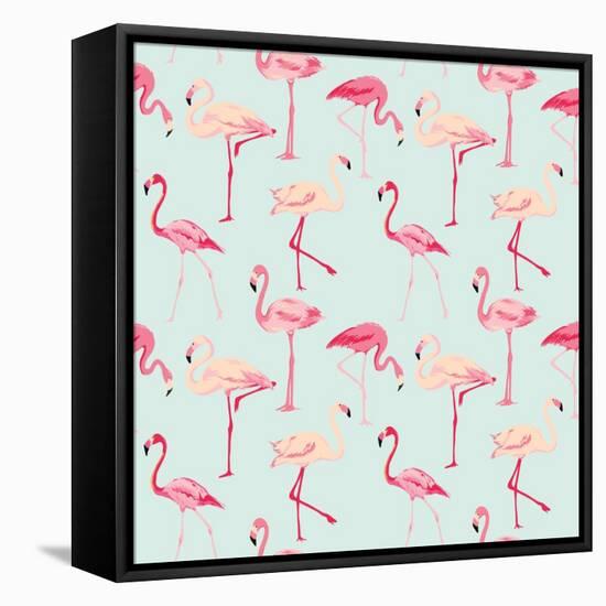 Flamingo Bird Background - Retro Seamless Pattern in Vector-woodhouse-Framed Stretched Canvas