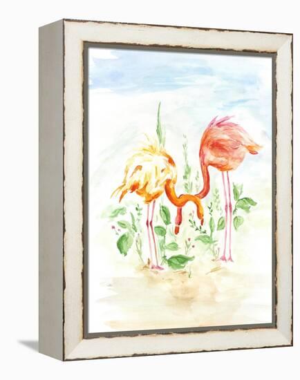 Flamingo Couple - Watercolor Illustration-venimo-Framed Stretched Canvas