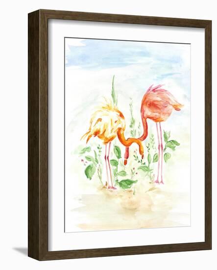 Flamingo Couple - Watercolor Illustration-venimo-Framed Art Print