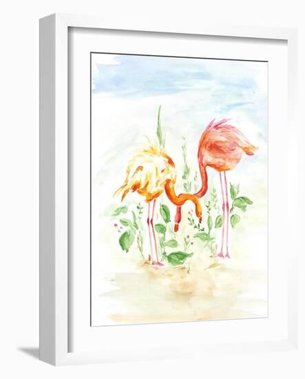 Flamingo Couple - Watercolor Illustration-venimo-Framed Art Print