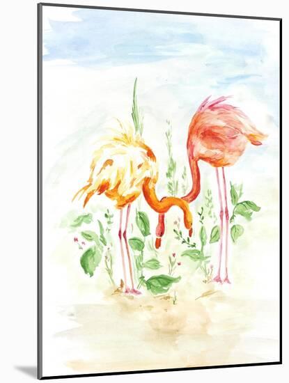 Flamingo Couple - Watercolor Illustration-venimo-Mounted Art Print