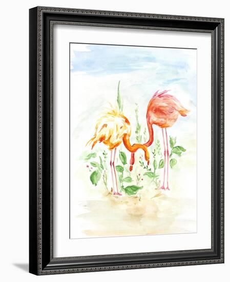 Flamingo Couple - Watercolor Illustration-venimo-Framed Art Print