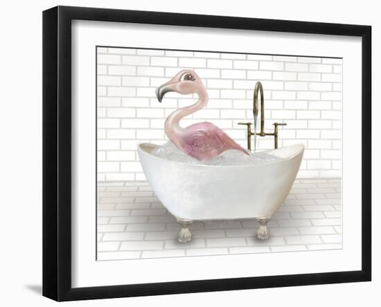 Flamingo In Bathtub-Matthew Piotrowicz-Framed Art Print