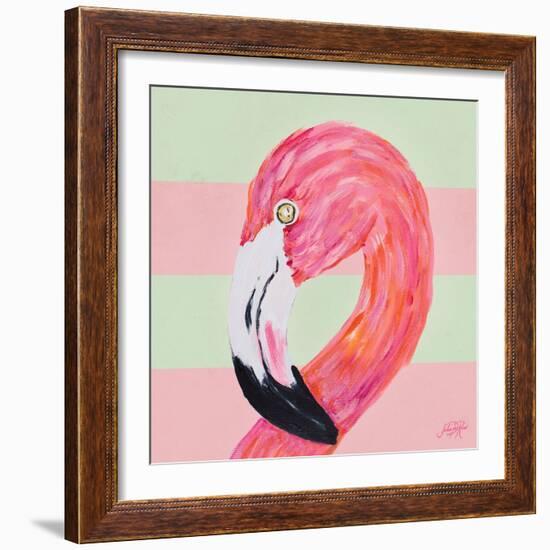 Flamingo on Stripes II-Julie DeRice-Framed Art Print