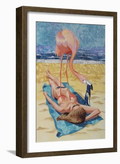 Flamingo On Sun Bather-Kestrel Michaud-Framed Giclee Print