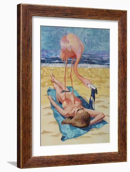 Flamingo On Sun Bather-Kestrel Michaud-Framed Giclee Print