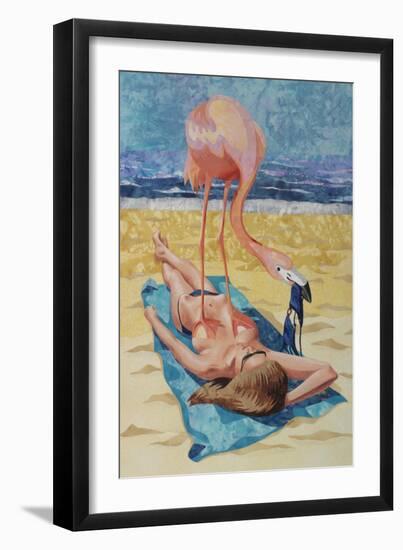 Flamingo On Sun Bather-Kestrel Michaud-Framed Giclee Print