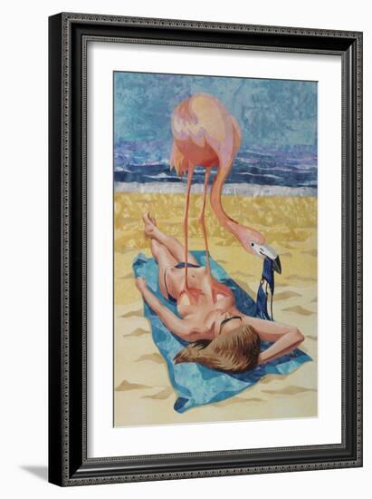 Flamingo On Sun Bather-Kestrel Michaud-Framed Giclee Print