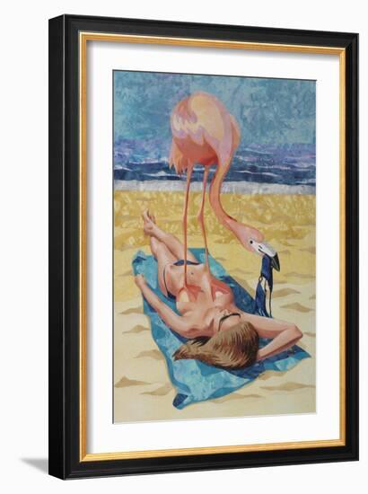 Flamingo On Sun Bather-Kestrel Michaud-Framed Giclee Print