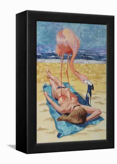 Flamingo On Sun Bather-Kestrel Michaud-Framed Premier Image Canvas