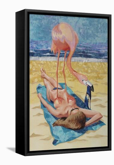 Flamingo On Sun Bather-Kestrel Michaud-Framed Premier Image Canvas