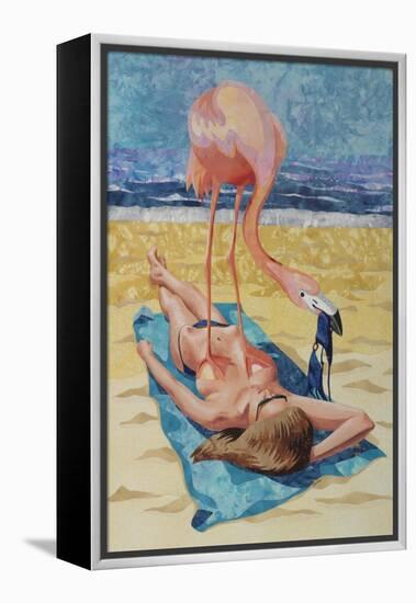 Flamingo On Sun Bather-Kestrel Michaud-Framed Premier Image Canvas