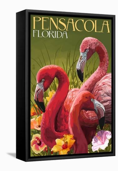 Flamingo - Pensacola, Florida-Lantern Press-Framed Stretched Canvas