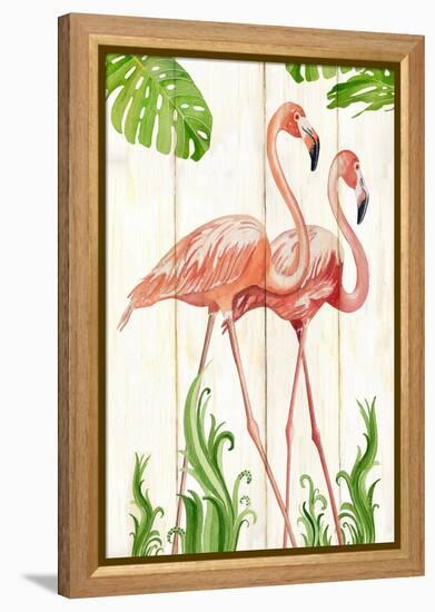 Flamingo Stroll 1-Mary Escobedo-Framed Stretched Canvas