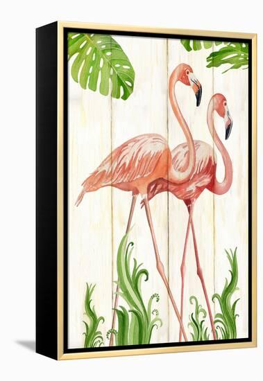 Flamingo Stroll 1-Mary Escobedo-Framed Stretched Canvas