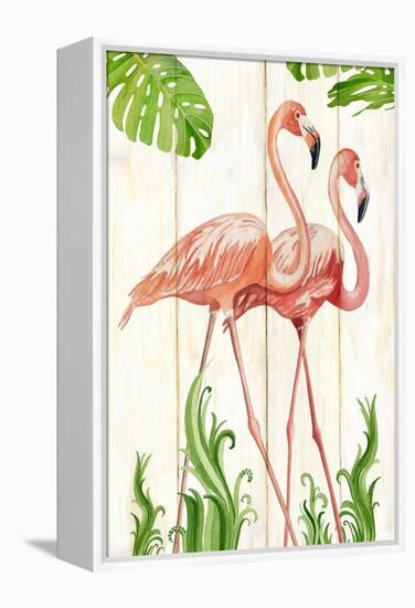 Flamingo Stroll 1-Mary Escobedo-Framed Stretched Canvas