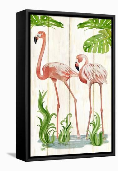Flamingo Stroll 2-Mary Escobedo-Framed Stretched Canvas