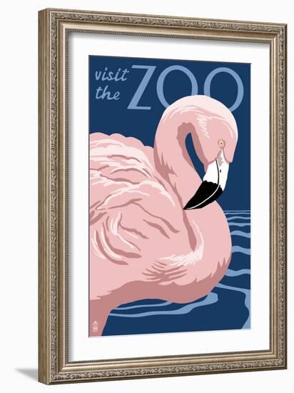 Flamingo - Visit the Zoo-Lantern Press-Framed Art Print