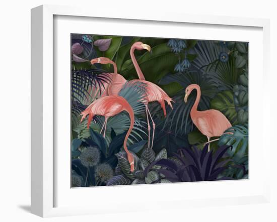 Flamingos in Blue Garden-Fab Funky-Framed Premium Giclee Print