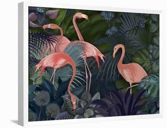 Flamingos in Blue Garden-Fab Funky-Framed Giclee Print