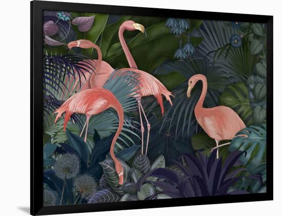 Flamingos in Blue Garden-Fab Funky-Framed Giclee Print