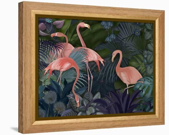 Flamingos in Blue Garden-Fab Funky-Framed Premier Image Canvas