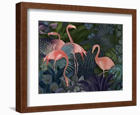 Flamingos in Blue Garden-Fab Funky-Framed Giclee Print