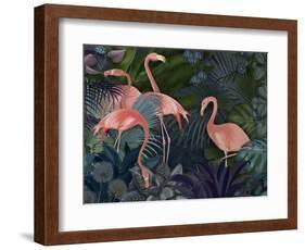 Flamingos in Blue Garden-Fab Funky-Framed Giclee Print