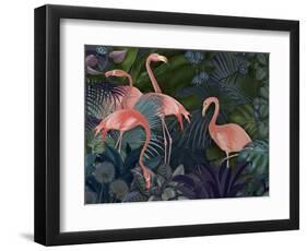 Flamingos in Blue Garden-Fab Funky-Framed Giclee Print