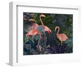 Flamingos in Blue Garden-Fab Funky-Framed Giclee Print