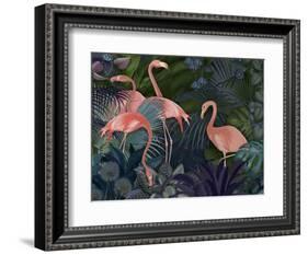 Flamingos in Blue Garden-Fab Funky-Framed Giclee Print