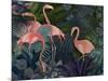 Flamingos in Blue Garden-Fab Funky-Mounted Premium Giclee Print