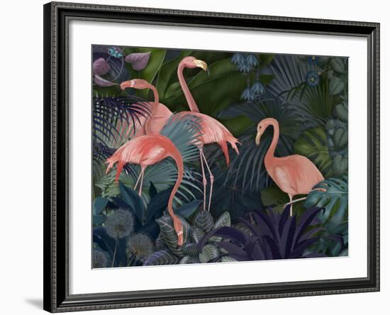 Flamingos in Blue Garden-Fab Funky-Framed Giclee Print