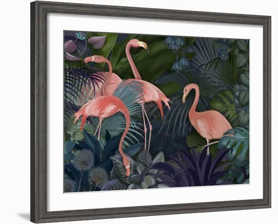 Flamingos in Blue Garden-Fab Funky-Framed Giclee Print