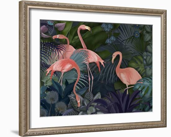 Flamingos in Blue Garden-Fab Funky-Framed Giclee Print