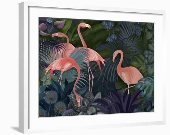 Flamingos in Blue Garden-Fab Funky-Framed Giclee Print