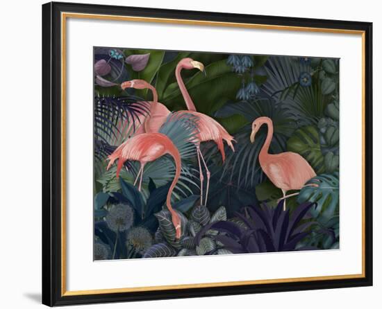 Flamingos in Blue Garden-Fab Funky-Framed Giclee Print