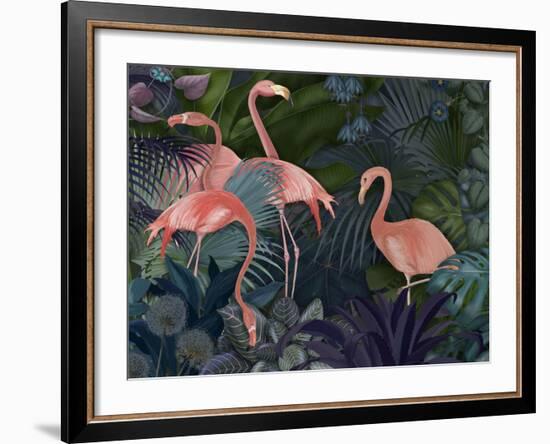 Flamingos in Blue Garden-Fab Funky-Framed Giclee Print