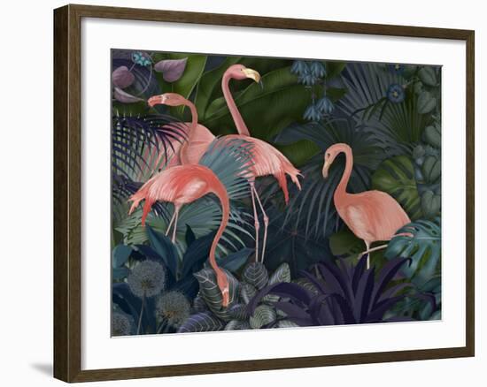 Flamingos in Blue Garden-Fab Funky-Framed Giclee Print