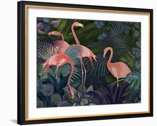 Flamingos in Blue Garden-Fab Funky-Framed Giclee Print